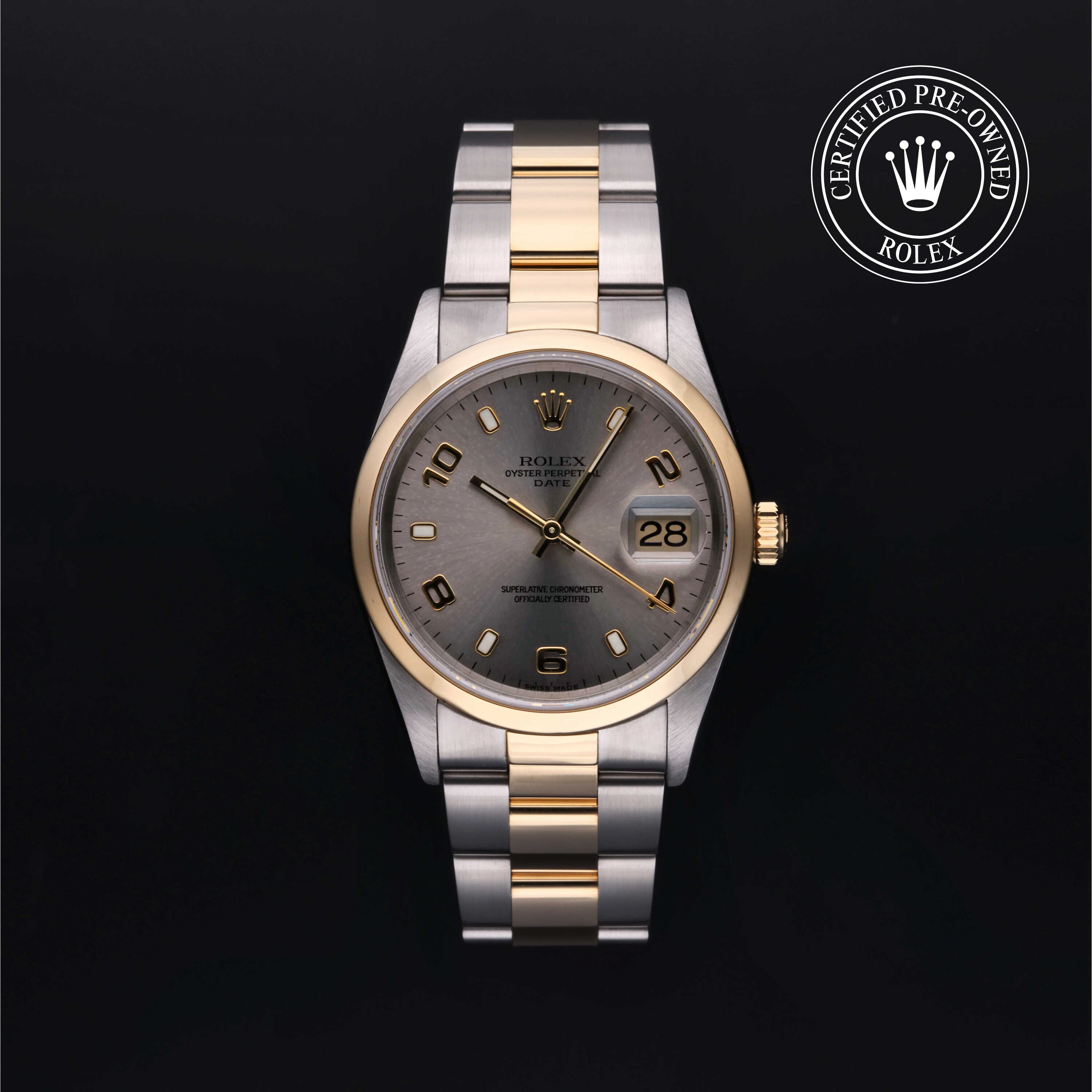 Rolex Certified Pre-Owned Oyster Perpetual Date 34 Yellow Rolesor Bracelet  Watch