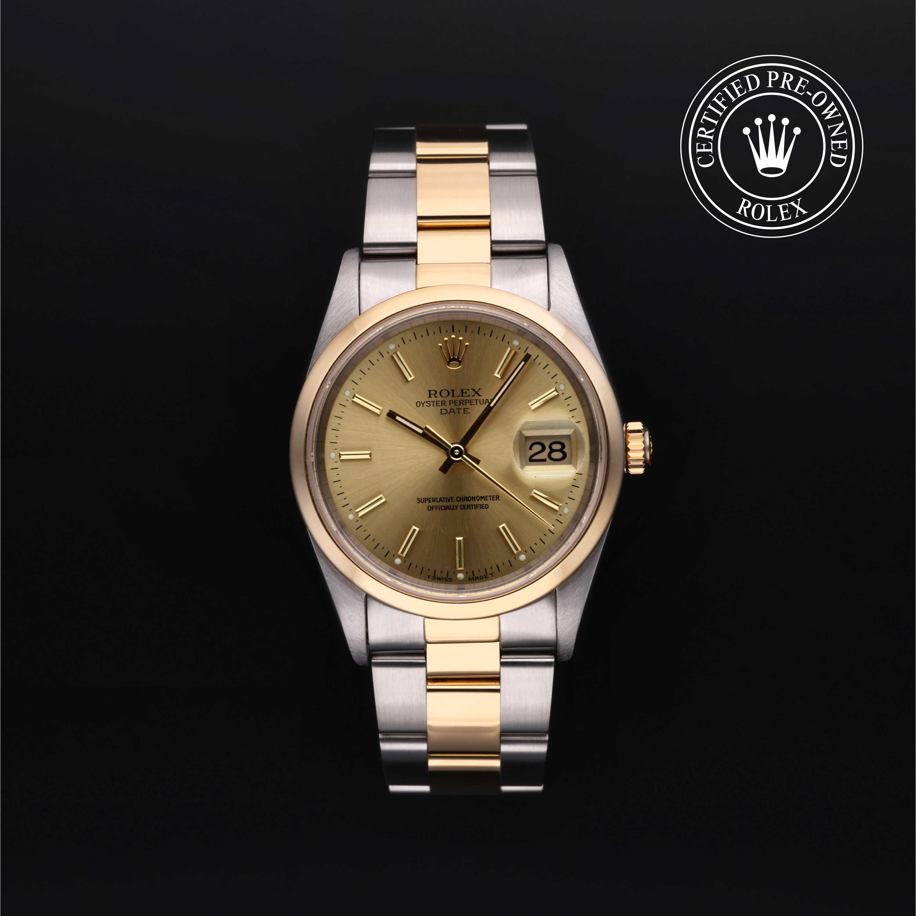 Rolex Certified Pre-Owned Oyster Perpetual Date 34 Champagne Dial Watch - M15203-0014