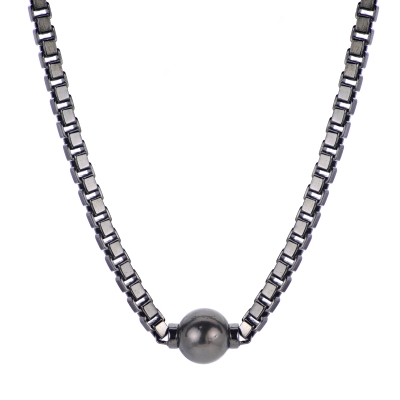 Men's 10-11mm Cultured Tahitian Pearl Black Rhodium-Plated Sterling Silver Box Chain Necklace | 20 Inches