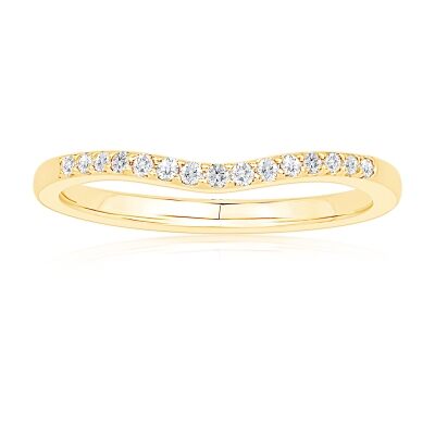 1/10ctw Diamond Curved Yellow Gold Wedding Band - Embrace Collection