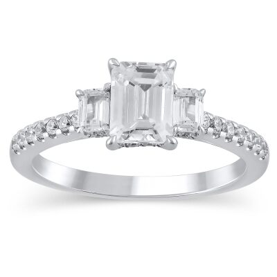 1 1/2ctw Emerald Diamond Three-Stone White Gold Engagement Ring - Couture Collection