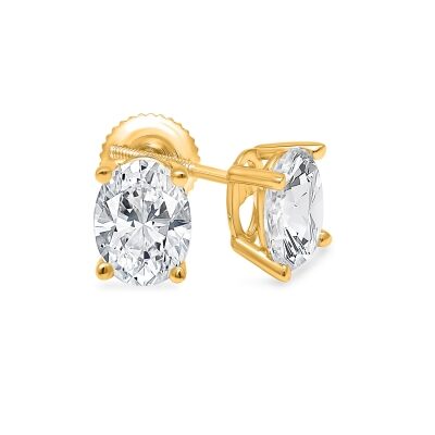 1 1/2ctw Oval Lab Grown Diamond Yellow Gold Solitaire Stud Earrings