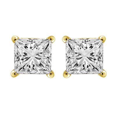 1 1/2ctw Princess Diamond Solitaire Yellow Gold Stud Earrings - Heritage Collection