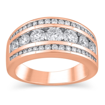 1 1/2ctw Round Diamond Channel-Set Three Row Rose Gold Anniversary Ring - Embrace Collection