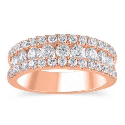 1 1/2ctw Round Diamond Three Row Rose Gold Anniversary Band - Embrace Collection