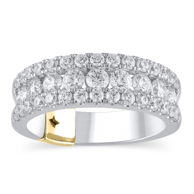 1 1/2ctw Round Diamond Three Row Two-Tone White and Yellow Gold Anniversary Band - Embrace Collection