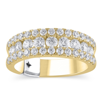 1 1/2ctw Round Diamond Three Row Two-Tone Yellow and White Gold Anniversary Band - Embrace Collection