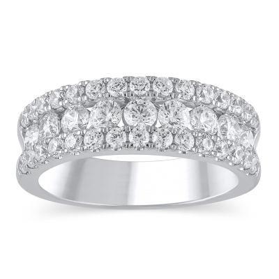 1 1/2ctw Round Diamond Three Row White Gold Anniversary Band - Embrace Collection