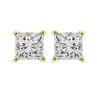 1 1/4ctw Princess Diamond Solitaire Yellow Gold Stud Earrings - Heritage Collection