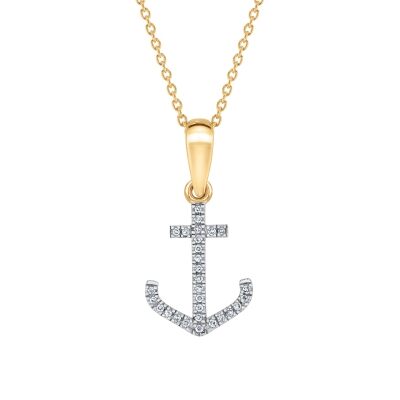 1/20ctw Diamond Anchor Yellow Gold Pendant Necklace