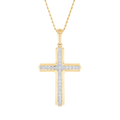 1/4ctw Diamond Cross Yellow Gold Necklace | Men's | 22 Inches