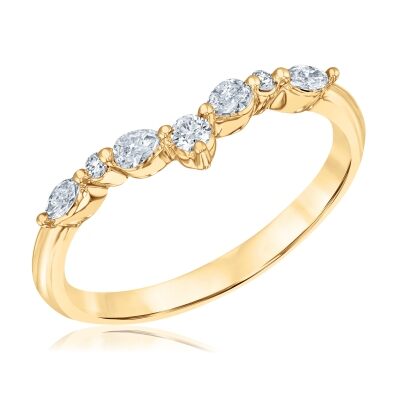 1/4ctw Pear, Marquise, and Round Diamond Yellow Gold Curved Wedding Band | Embrace Collection
