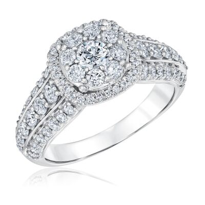 1 5/8ctw Cushion Diamond Composite Halo White Gold Engagement Ring | Timeless Collection