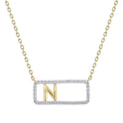 1/5ctw Diamond Frame Yellow Gold Uppercase Initial N Pendant Necklace