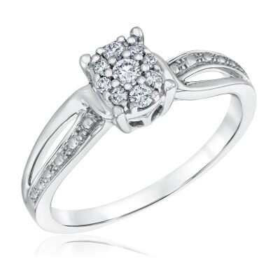 1/6ctw Round Diamond Cluster White Gold Promise Ring
