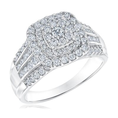 1ctw Cushion Diamond Composite Halo White Gold Engagement Ring | Harmony Collection