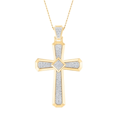 1ctw Diamond Yellow Gold Cross Necklace | Men's | 22 Inches