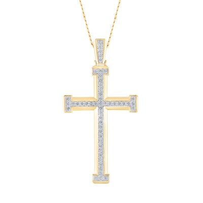 1ctw Diamond Yellow Gold Cross Necklace | Men's | 22 Inches