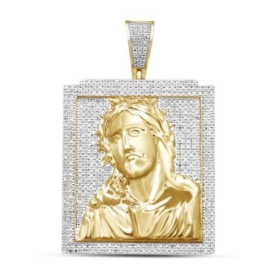 1ctw Diamond Yellow Gold Jesus Pendant