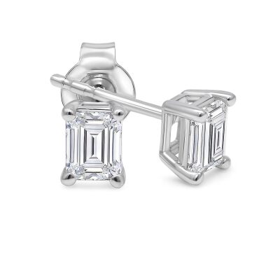 1ctw Emerald Lab Grown Diamond White Gold Solitaire Stud Earrings