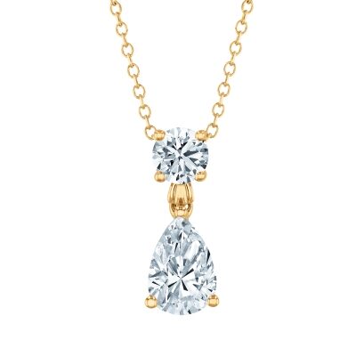 1ctw Pear and Round Lab Grown Diamond Yellow Gold Pendant Necklace