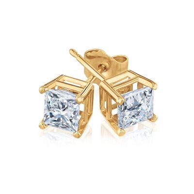 1ctw Princess Diamond Solitaire Yellow Gold Stud Earrings - Heritage Collection