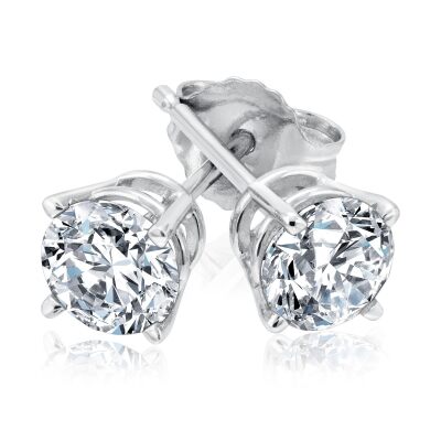 1ctw Round Diamond Solitaire White Gold Stud Earrings - Heritage Collection