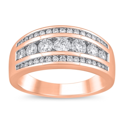 1ctw Round Diamond Three-Row Rose Gold Anniversary Ring - Embrace Collection