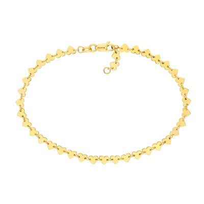 Yellow Gold Solid Heart Chain Bracelet