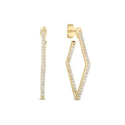 Roberto Coin Classic 3/4ctw Diamond Small Square Yellow Gold Hoop Earrings