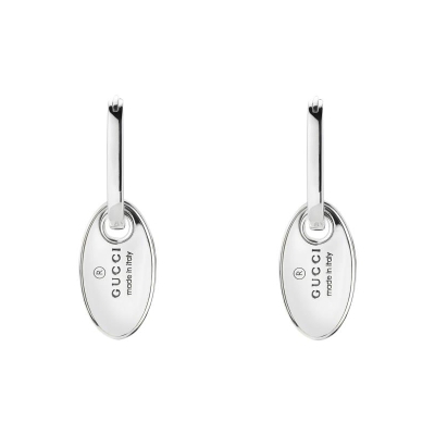 Gucci Trademark Oval Tag Drop Hoop Sterling Silver Earrings