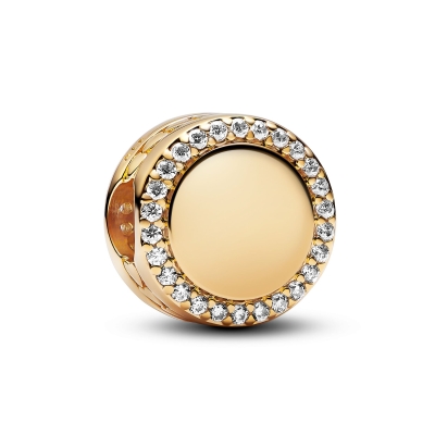 Pandora Engravable Sparkling Button Gold-Plated Charm