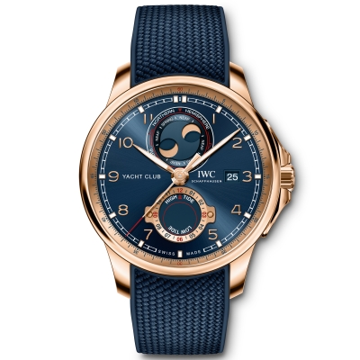 IWC Portugieser Yacht Club Moon and Tide Blue Dial Rubber Strap Watch 44mm - IW344001