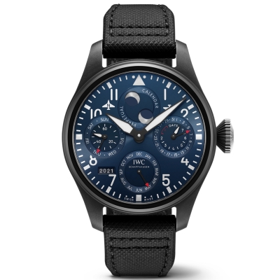 IWC Big Pilot Perpetual Calendar Rodeo Drive Edition Blue Dial Black Leather Strap Watch 46.5mm - IW503001