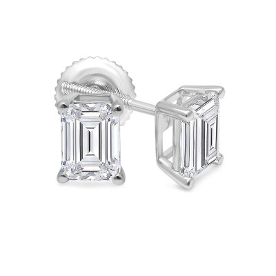 2ctw Emerald Lab Grown Diamond White Gold Solitaire Stud Earrings