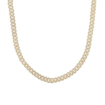 3 1/3ctw Diamond Yellow Gold Curb Link Necklace | 8mm | 18 Inches | Men's