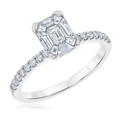3/4ctw Emerald-Shaped Diamond Composite White Gold Engagement Ring | Harmony Collection