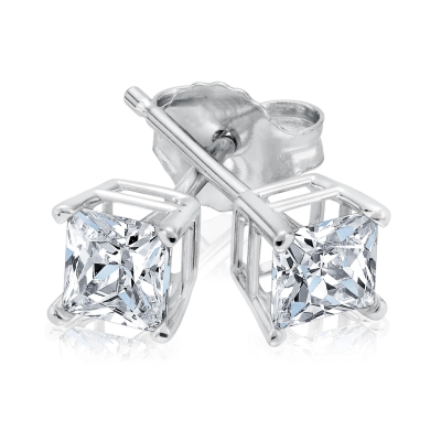 3/4ctw Princess Diamond Solitaire White Gold Stud Earrings - Heritage Collection