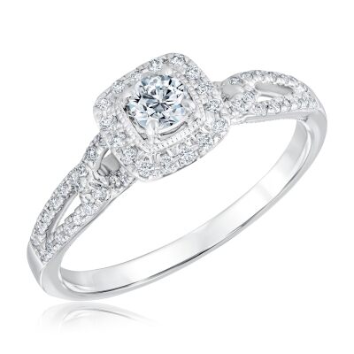 3/8ctw Round Diamond Halo White Gold Engagement Ring