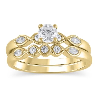 5/8ctw Round Diamond Yellow Gold Engagement and Wedding Ring Bridal Set - Glow Collection