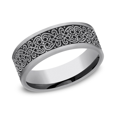 Tungsten Ottoman Tile Pattern Comfort Fit Band 7mm
