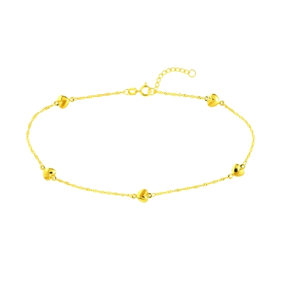 Puff Heart Yellow Gold Anklet