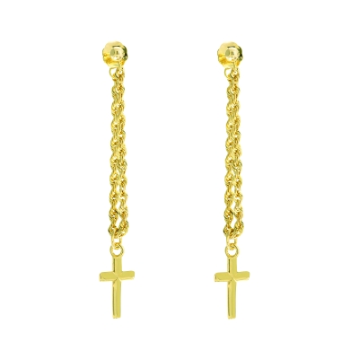 Yellow Gold Cross Drop Earrings