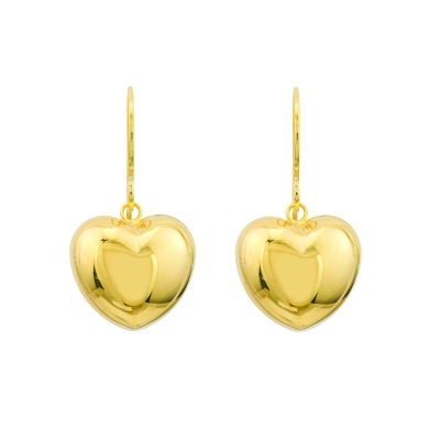 Puffed Heart Yellow Gold Earrings