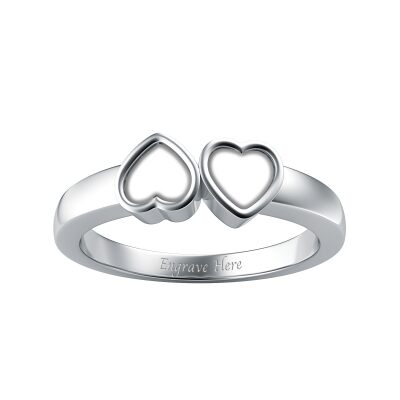 Couple's Custom Birthstone Engravable Double Heart Ring