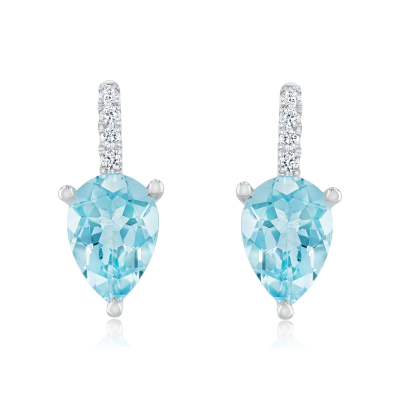 Aquamarine and 1/8ctw Diamond White Gold Drop Earrings - Watercolor Collection