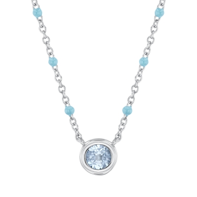 Aquamarine and Blue Enamel Sterling Silver Pendant Necklace