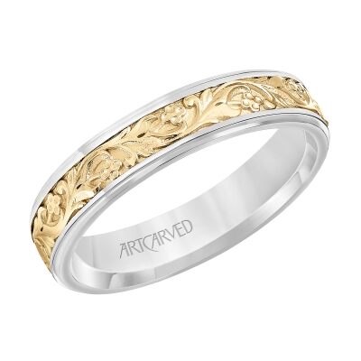 ArtCarved Two-Tone Scroll Design Comfort Fit Wedding Band 5mm