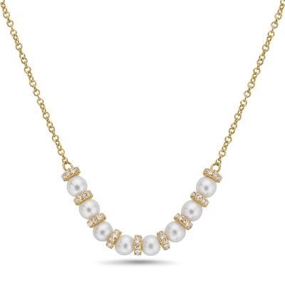 Bassali Freshwater Cultured Pearl and 1/4ctw Diamond Yellow Gold Necklace