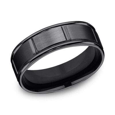 Benchmark Black Titanium Gear Cut Round Edge Comfort Fit Band | 7mm